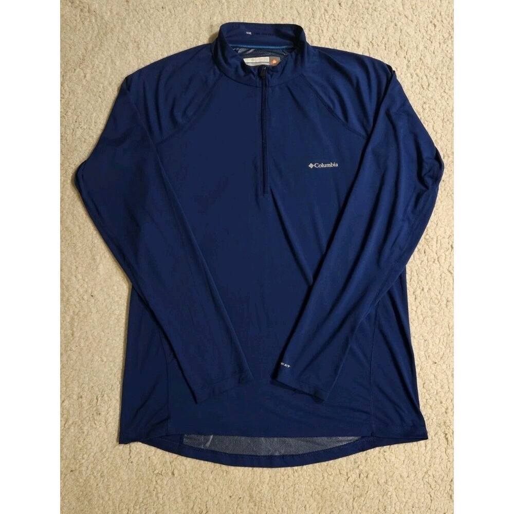 Columbia Mens XL Omni Heat 1/2 Zip Pullover Blue Long Sleeve Shirt Thumbholes